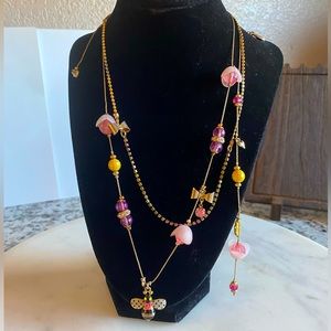Rare Betsey Johnson Bee, Flowers, and Bows Layered Necklace